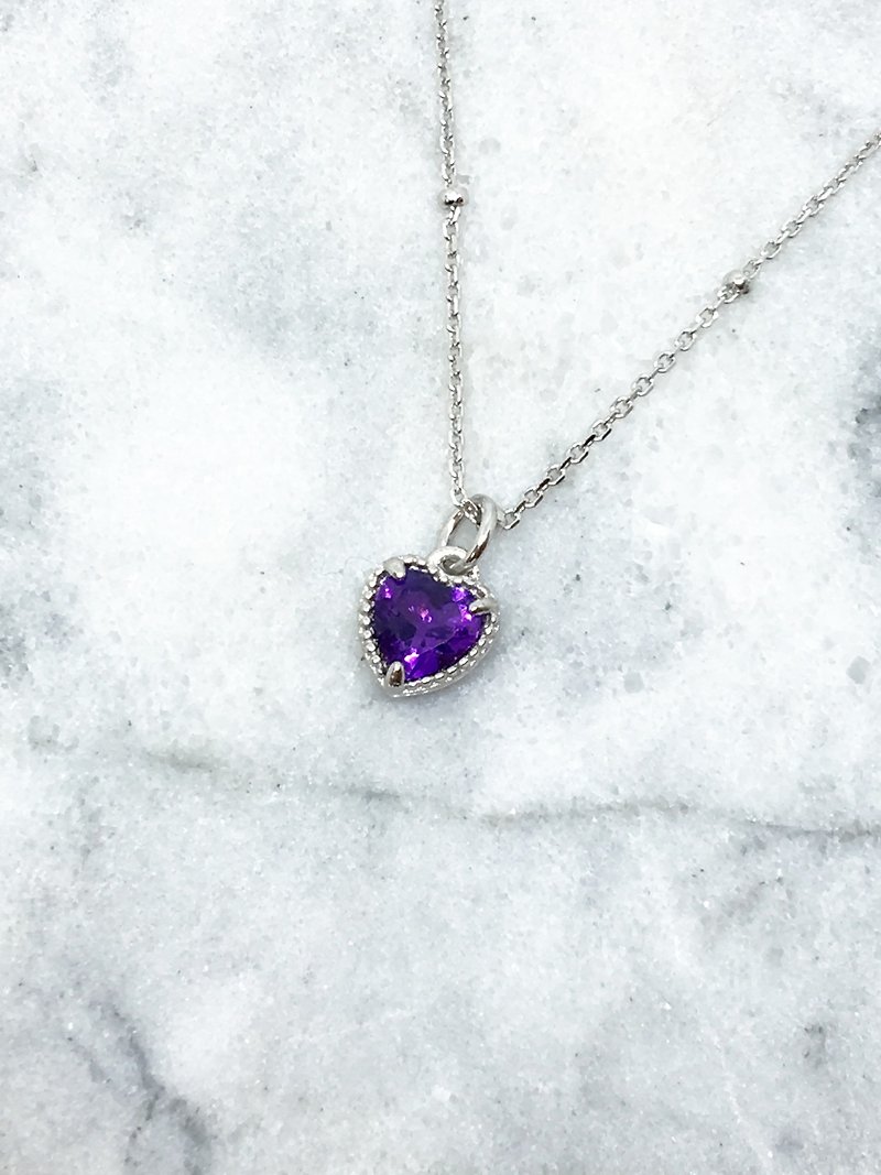 紫水晶925纯银心形蛋糕边项链 - 项链 - 宝石 银色