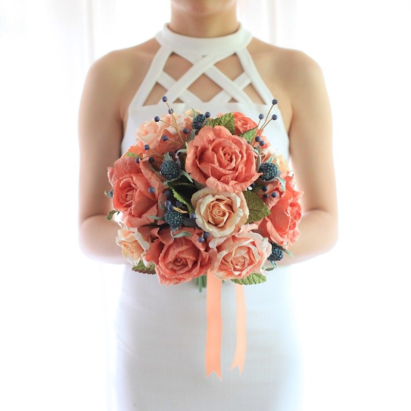 MB218 : Bridal Wedding Bouquet, Wild Old Rose - 其他 - 纸 橘色