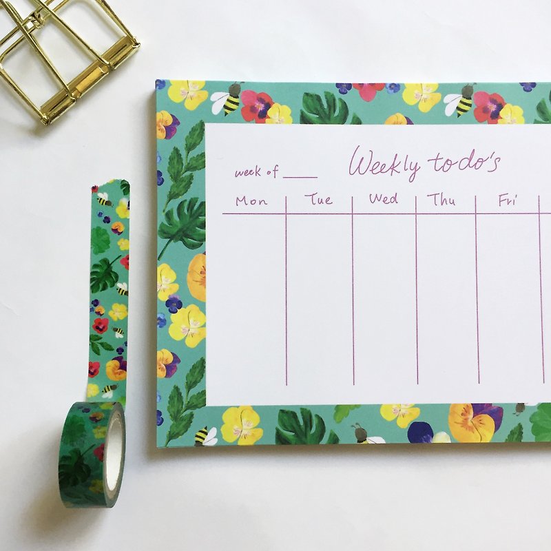 三色堇与蜜蜂  桌上型周计划本 无时效周计划 周计划便条本 - 年历/台历 - 纸 绿色
