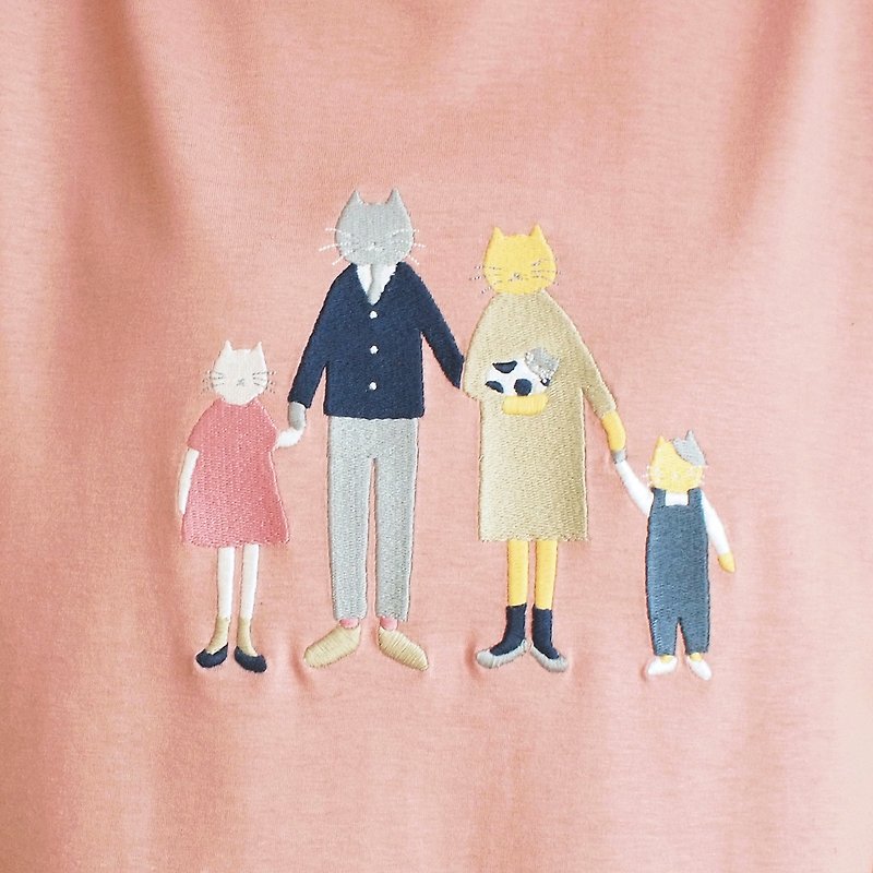 cat family t-shirt : smoked pink - 女装 T 恤 - 棉．麻 粉红色