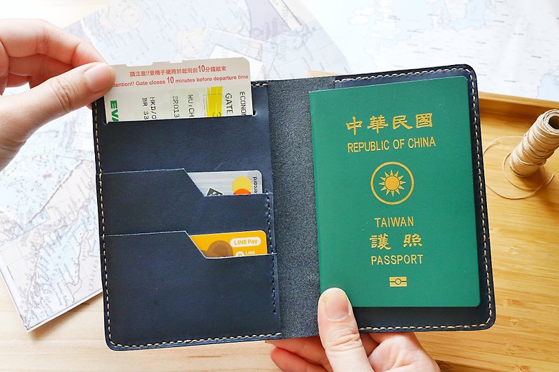 护照套 意大利牛皮手作 靛蓝黑 多色可选 免费刻字与包装 - 护照夹/护照套 - 真皮 蓝色