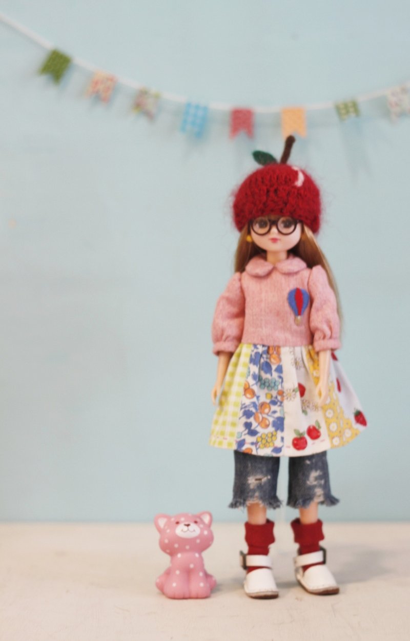 Licca莉卡、烂草莓小头娃娃可戴尺寸手工编织苹果款娃帽 - 帽子 - 羊毛 红色