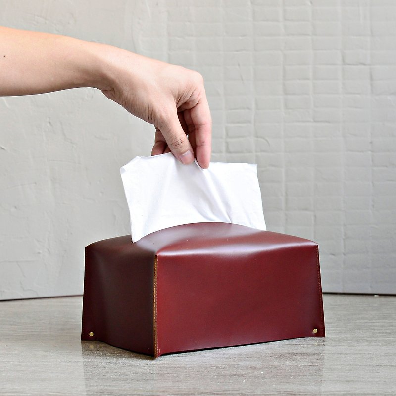 【偏执狂的宝盒】牛皮卫生纸盒 红棕色皮革面纸盒 入厝礼物 - 收纳用品 - 真皮 咖啡色