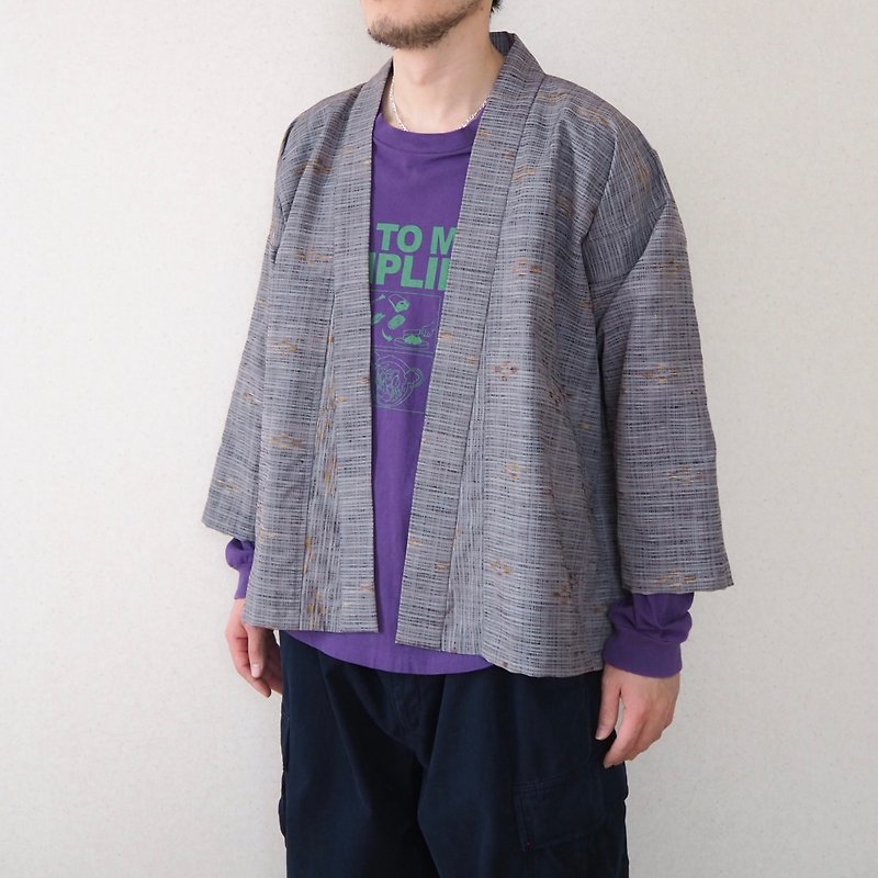 【日本制造】男式汉田夹克 M、Kasuri 和服夹克、和服升级改造 - 男装外套 - 棉．麻 