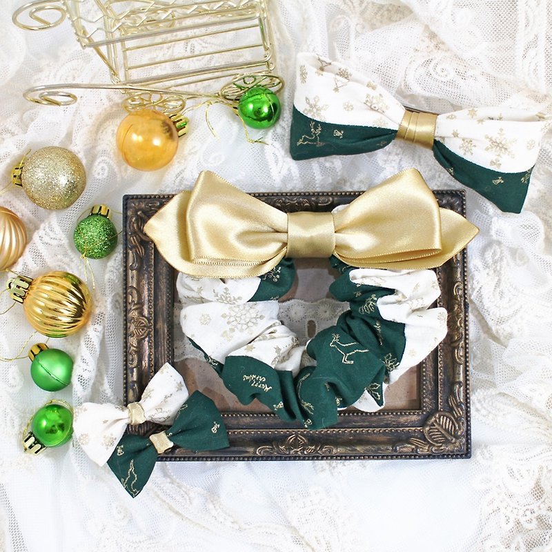 灿烂雪树 - 发饰组合 发夹 发圈 - 【圣诞礼盒】 - 发饰 - 棉．麻 绿色