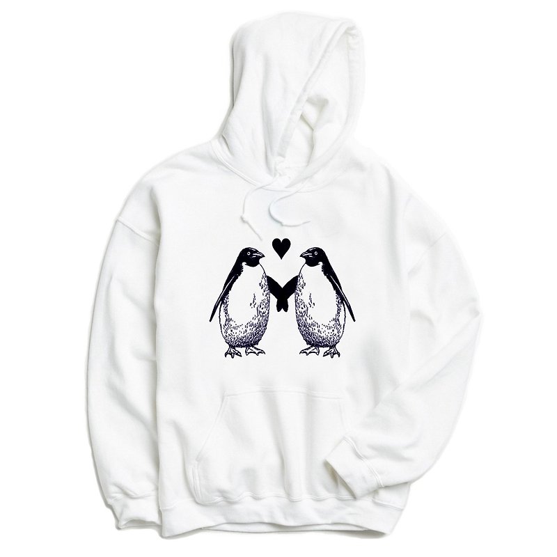 Penguin Love 前面图案 帽T 中性版 白色 企鹅 爱 动物 环保 文青 - 女装上衣 - 棉．麻 白色