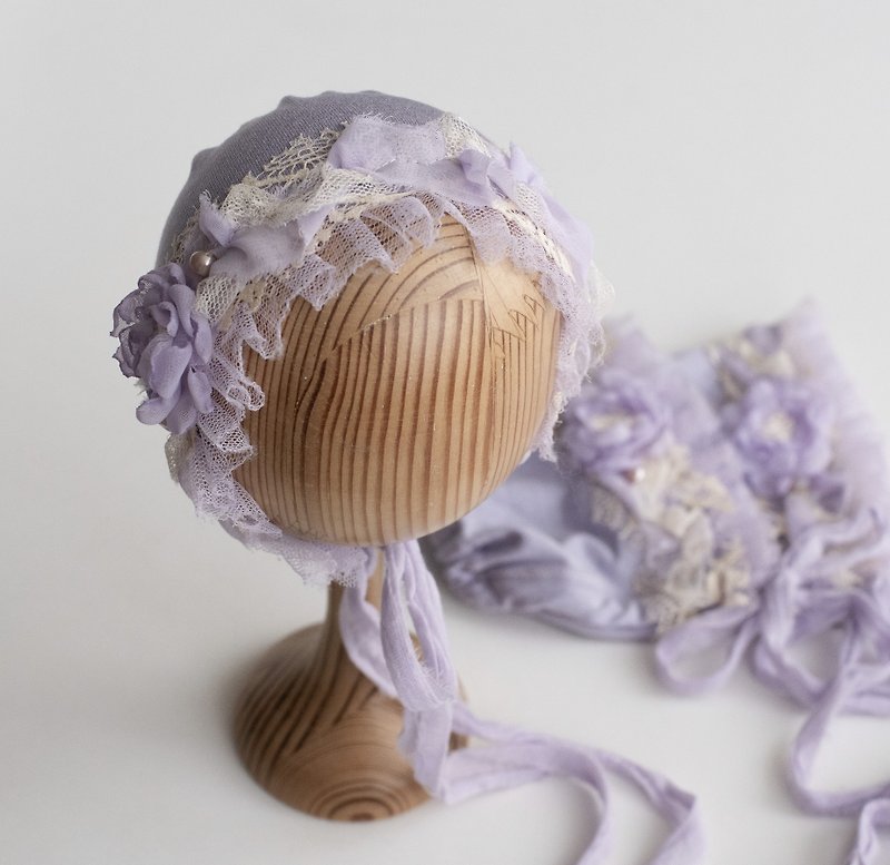 新生儿蕾丝帽子 - 婴儿饰品 - 绣线 紫色