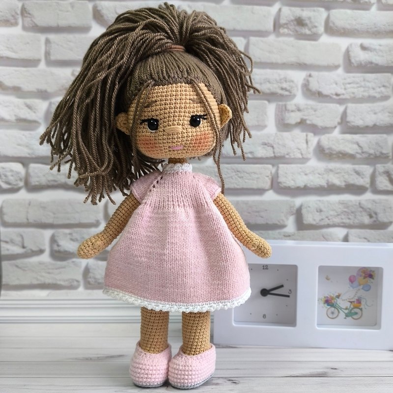 穿裙子的娃娃、室内艺术娃娃、玩具娃娃 - 玩具/玩偶 - 棉．麻 粉红色