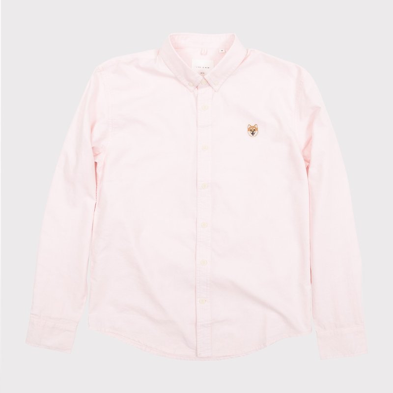 【P仔系列】柴犬 单色绣花恤衫 - 粉红色//蓝色//白色 (ST792) - 男装衬衫 - 棉．麻 粉红色