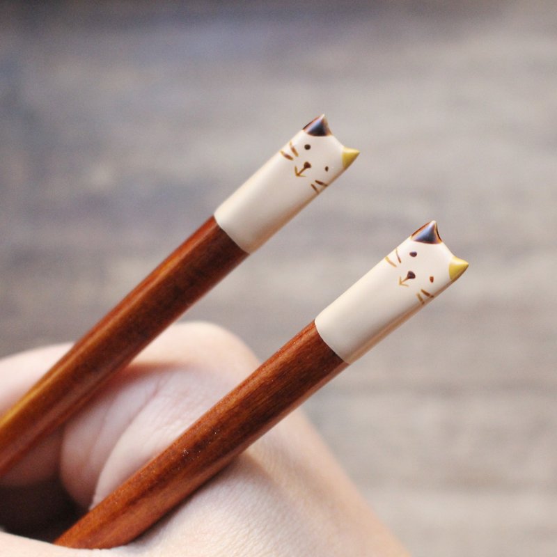 日本制动物漆器筷子(白猫) - 筷子/筷架 - 木头 白色