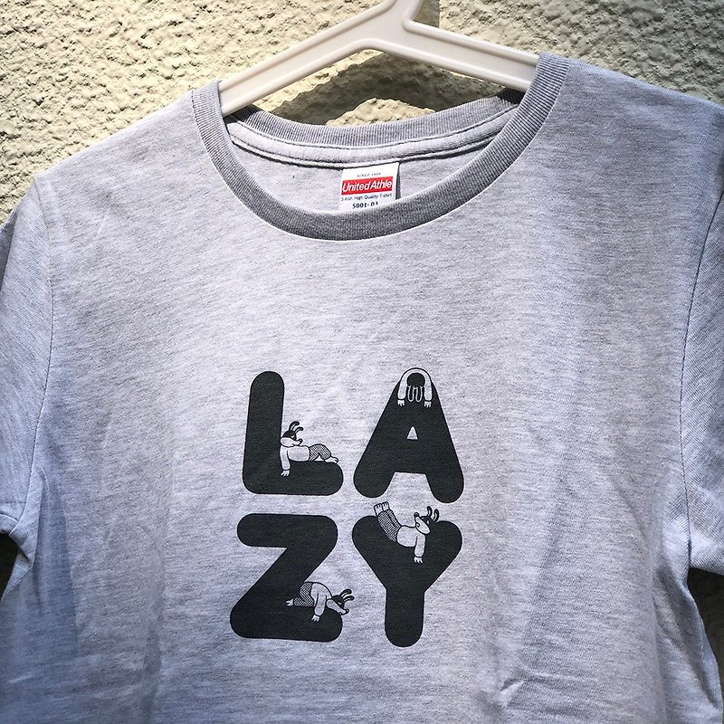 LAZY T-Shirt / 手工绢印 - 女装 T 恤 - 棉．麻 白色