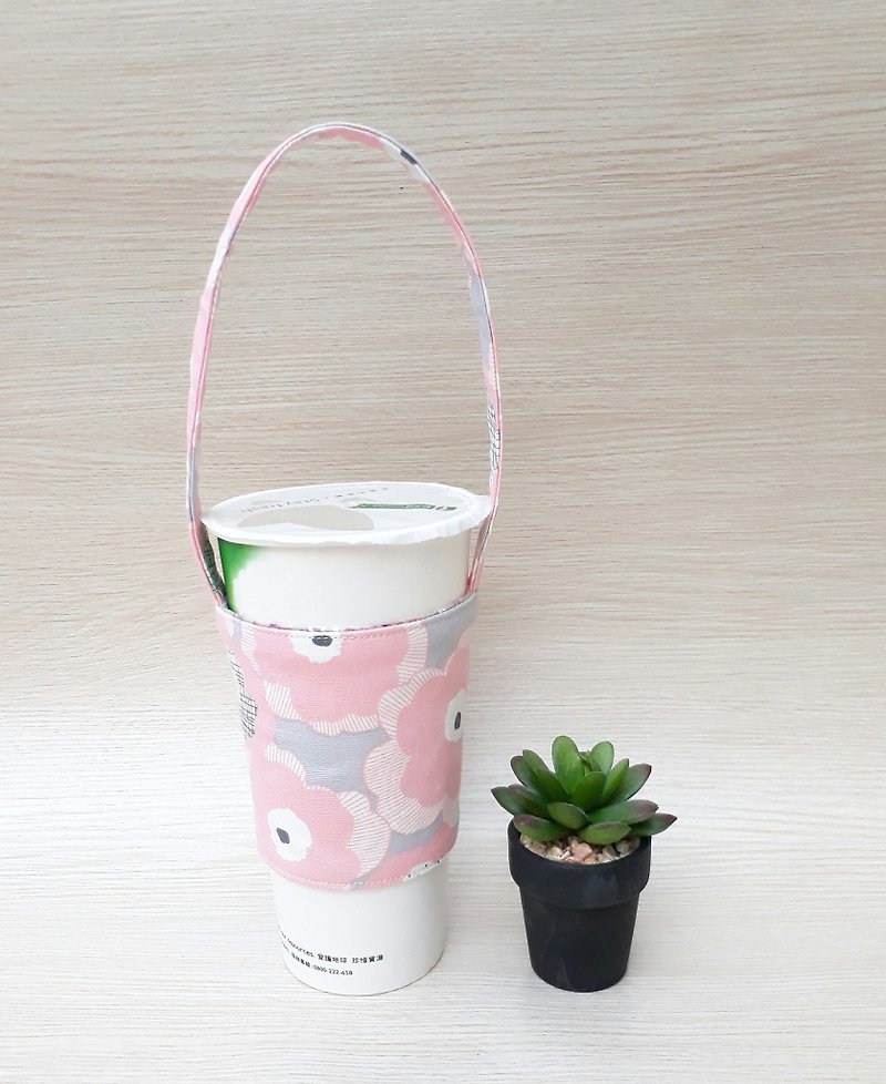 【饮料提袋】花朵 - 随行杯提袋/水壶袋 - 棉．麻 粉红色