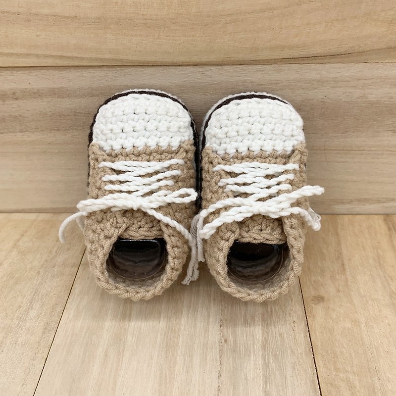 Stylish Baby Sneaker - Brown Cotton Crochet Shoes - Handmade Toddler Booties - 童装鞋 - 棉．麻 咖啡色
