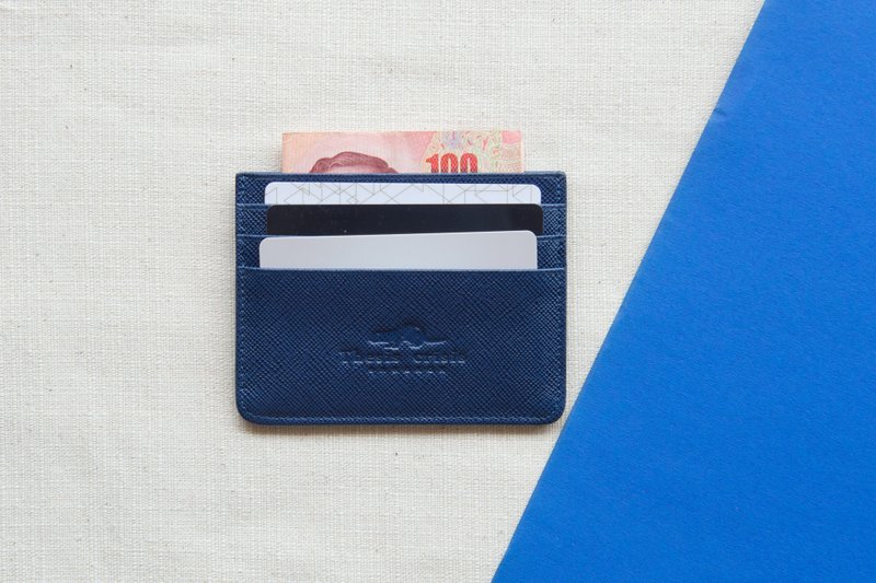 H - LEATHER CARD HOLDER/WALLET-BLUE/NAVY - 皮夹/钱包 - 真皮 蓝色