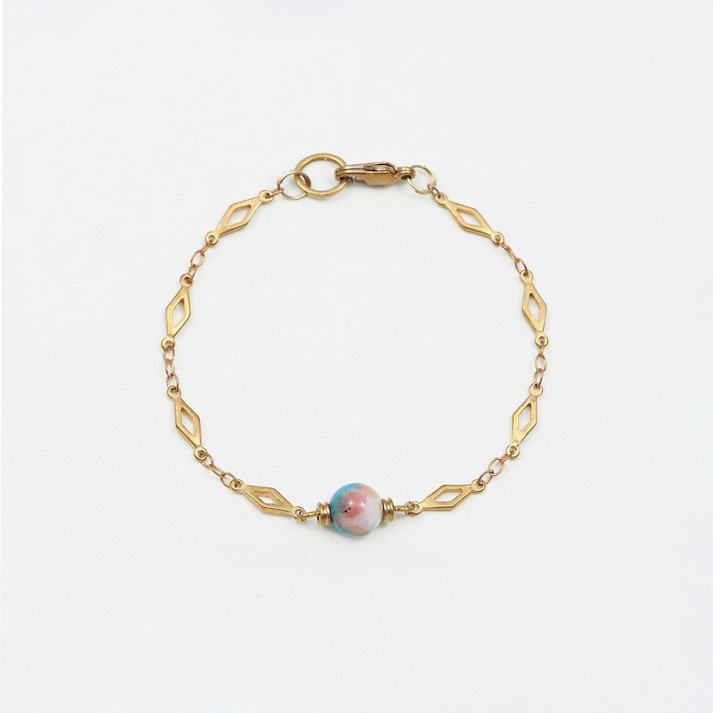 Persia Jade ' rhombus bracelet - 波斯玉菱形黄铜链手链 - 手链/手环 - 宝石 金色