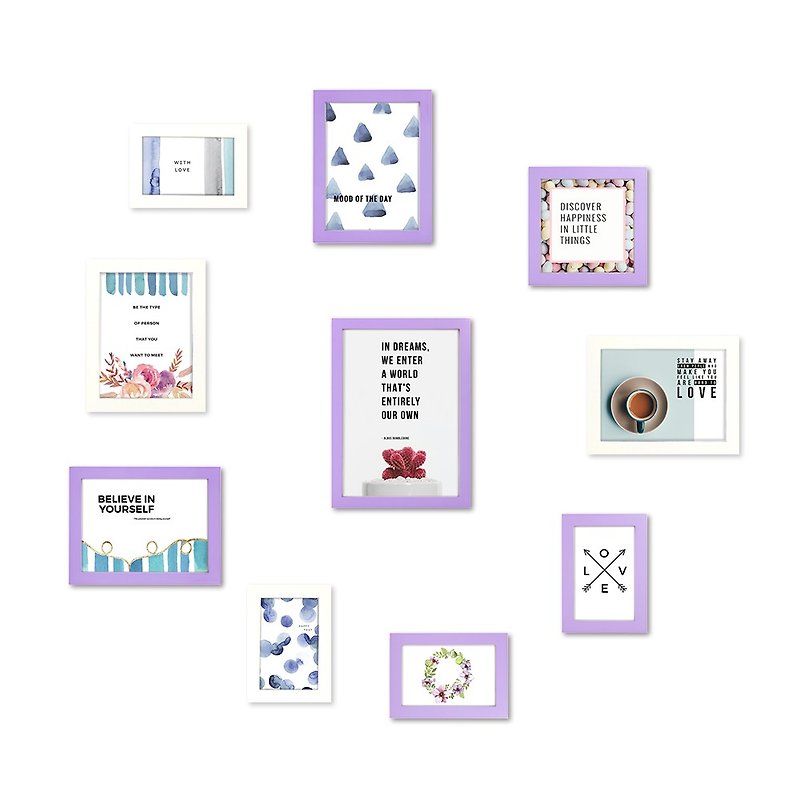简约相框 粉紫+白色 10入组合 马卡龙色系 少女风格 室内设计 - 画框/相框 - 木头 紫色