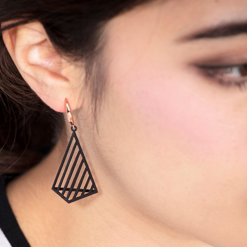 3D打印三角体耳环 (L)  (黑色) | 幻觉系列 - 耳环/耳夹 - 塑料 黑色