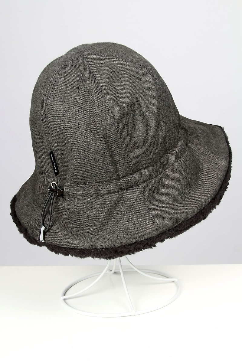 防泼水收纳绒毛渔夫帽-灰 - 帽子 - 聚酯纤维 灰色