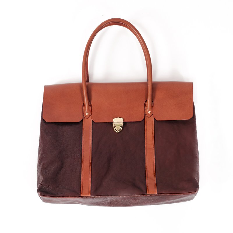 Flap Tote|手提包|手提袋|侧背包|斜背包公文包托特包|父亲节礼物 - 手提包/手提袋 - 真皮 咖啡色