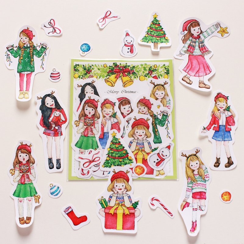 【冬季圣诞女孩】7入贴纸组 - 贴纸 - 纸 红色