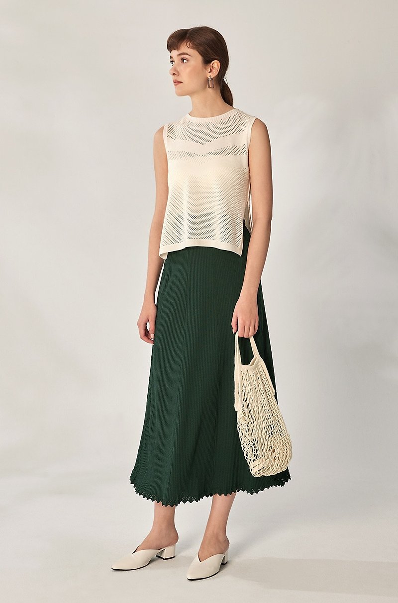 罗纹菱格波浪长裙  21S2SK02 - 裙子 - 其他材质 绿色