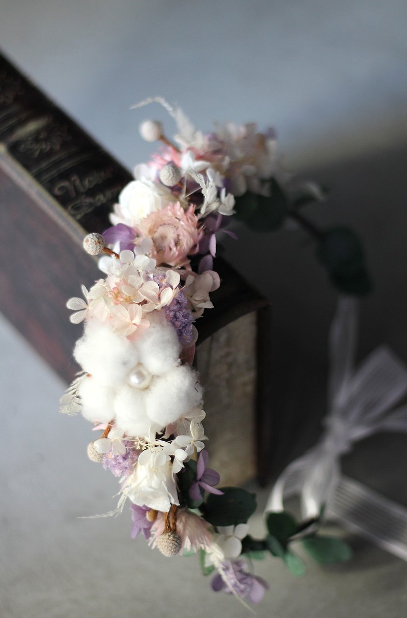 新娘花冠【干燥花与不凋花系列】棉花/粉红色的浪漫 - 发饰 - 植物．花 粉红色