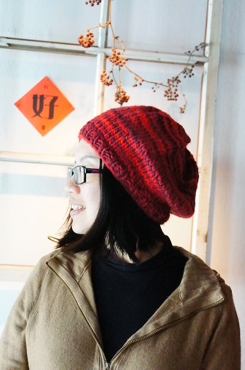 针织 贝雷 毛线帽 - 帽子 - 羊毛 红色