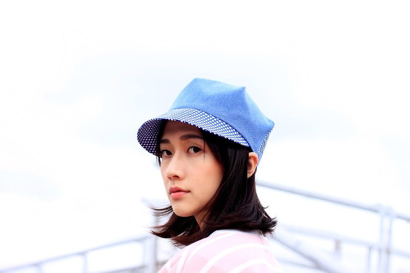 蓝色格纹遮阳帽(鸭舌帽) - 帽子 - 棉．麻 多色