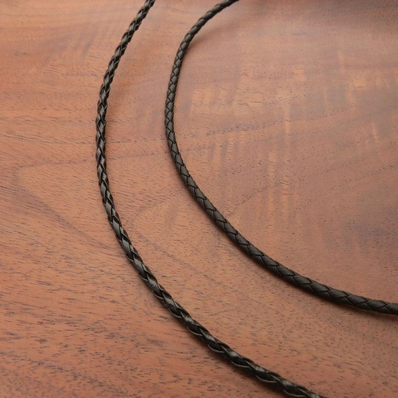 黑色人工编织皮绳+2寸延长链(单链子) / 2mm 3mm粗 / 不锈钢扣头 - 长链 - 其他金属 黑色