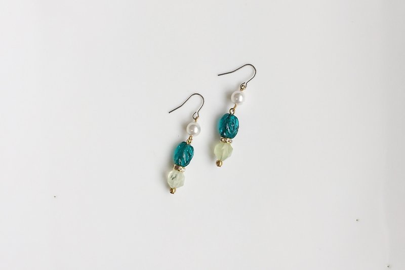 海草海草 珍珠天然石耳环 - 耳环/耳夹 - 玻璃 绿色