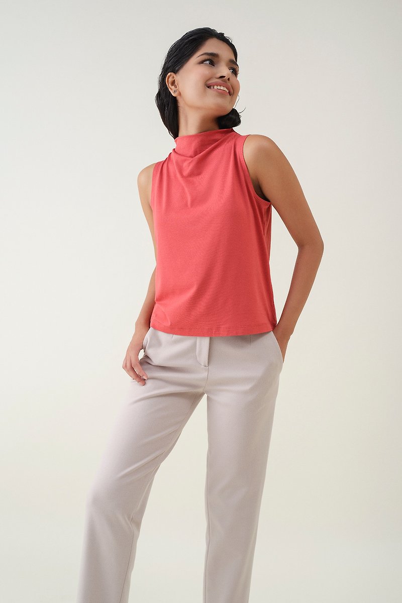 垂坠梭织平纹背心 - 橙红色  香港品牌 环保时尚 - 女装背心 - 棉．麻 红色