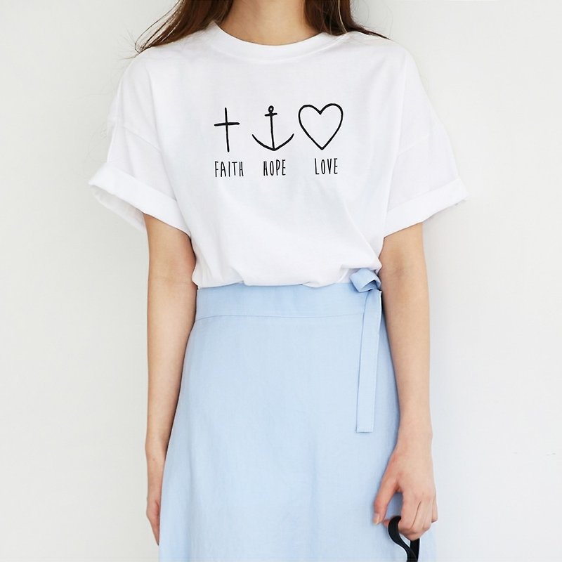 Faith Hope Love男女短袖T恤 2色 信仰希望爱宗教十字基督上帝 - 女装上衣 - 棉．麻 多色