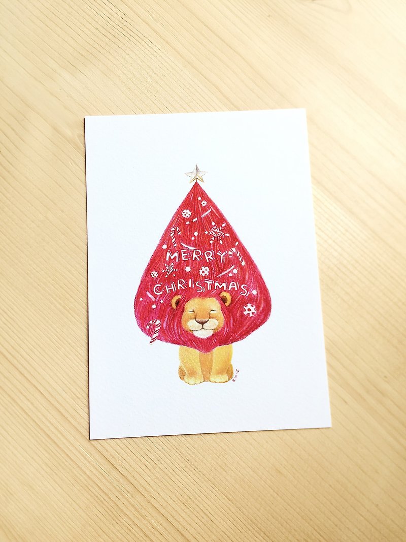 狮子圣诞树 圣诞明信片 - 卡片/明信片 - 纸 红色