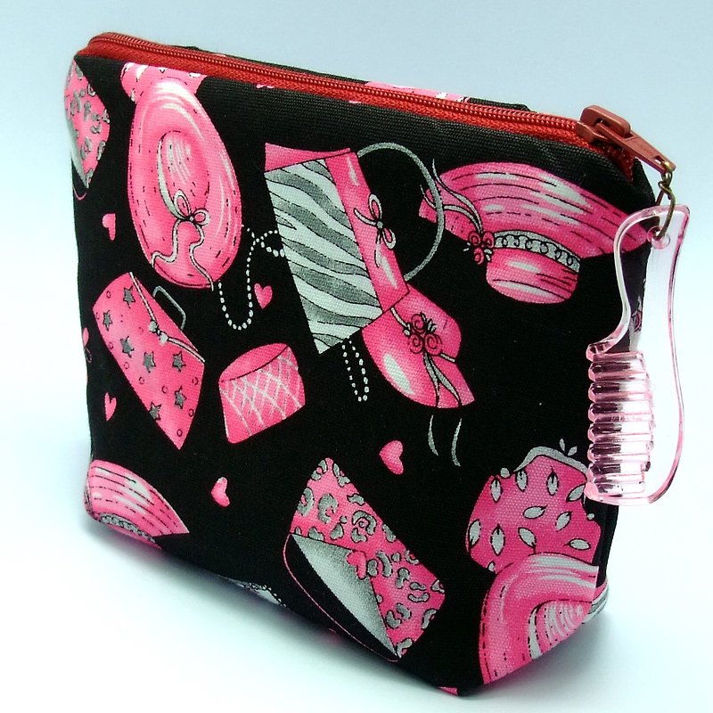拉链收纳布包，化妆袋，手拿包 (鞋子和包包) (ZL-30) - 手拿包 - 棉．麻 粉红色