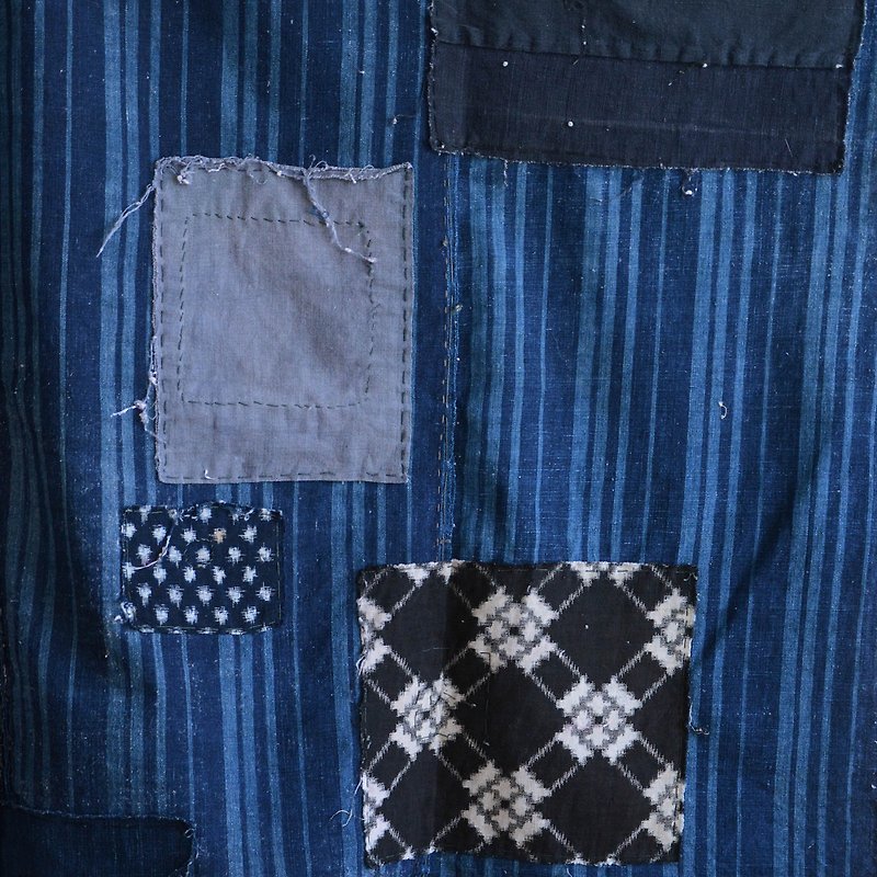 旧布靛蓝染色棉拼布疯狂图案蒲团皮条纹图案日本复古面料纺织翻拍 - 摆饰 - 棉．麻 蓝色
