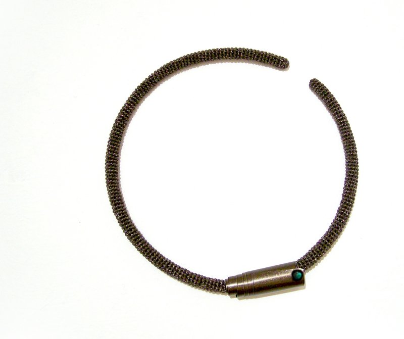Minimalist Choker Necklace Smoky Brown Open Cuff - 项链 - 绣线 咖啡色