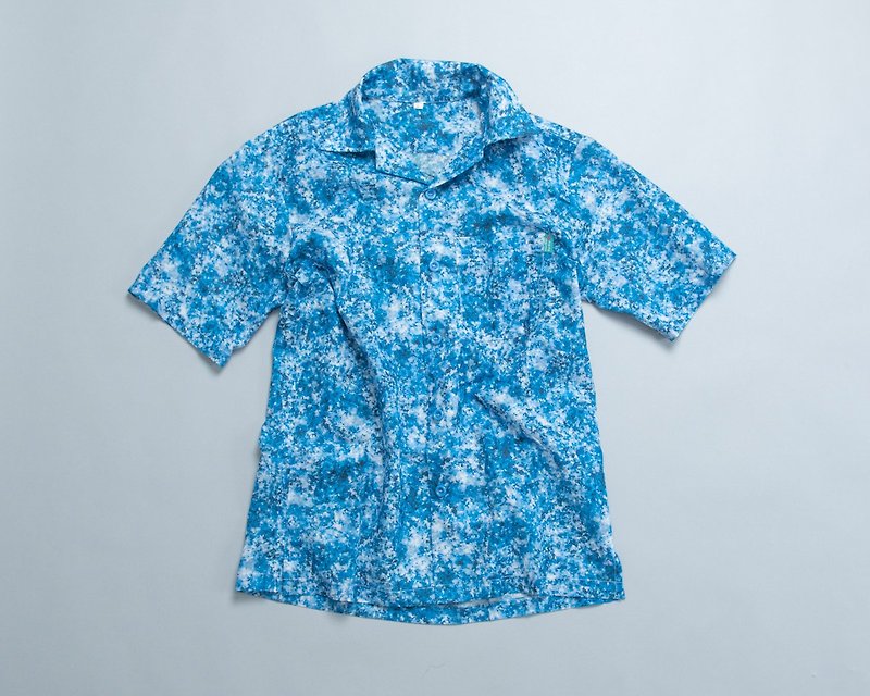 男夏威夷衬衫-名1 父子装 亲子装 男衬衫 手工 儿童上衣 - 男装衬衫 - 棉．麻 蓝色