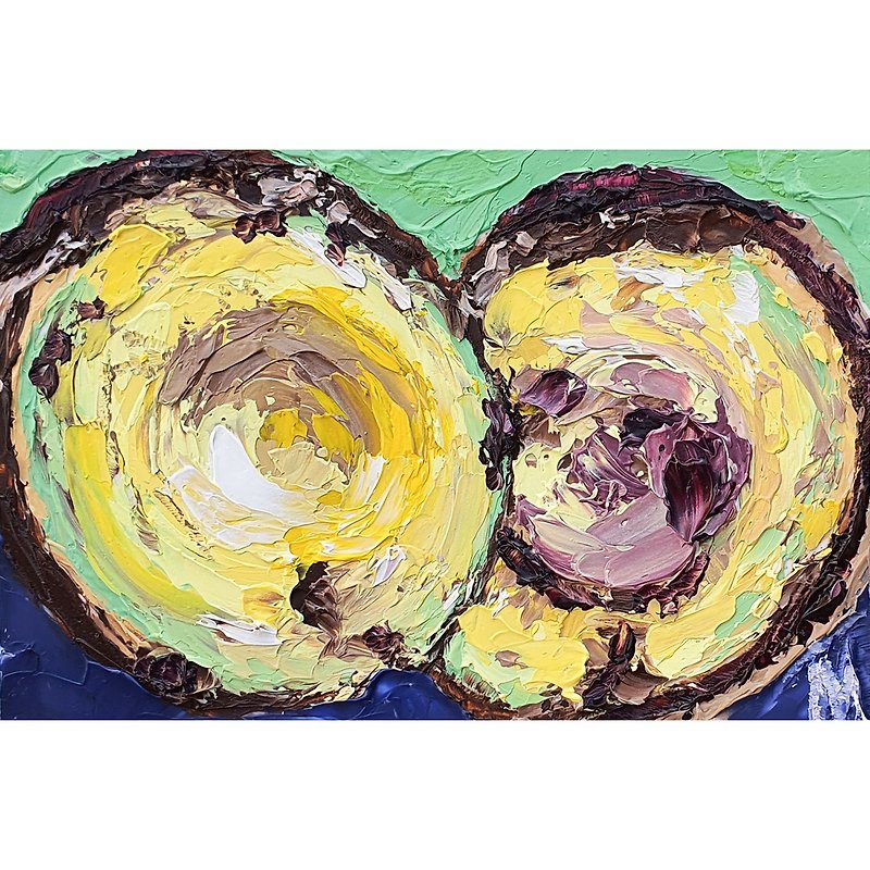 Avocado Painting ACEO Original Art Still Life Fruits Artwork Food Fruit Wall Art - 海报/装饰画/版画 - 其他材质 黄色