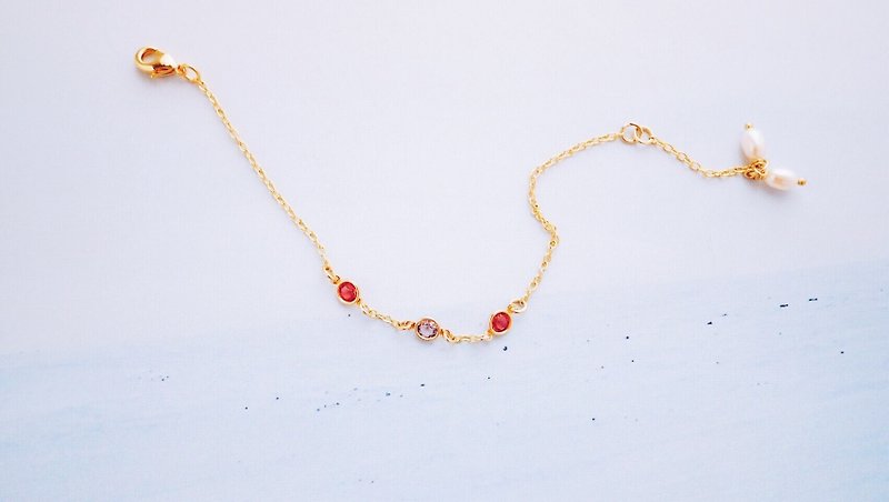 霓-手链--红色系施华洛水晶缀饰珍珠流苏手链 - 手链/手环 - 其他金属 红色