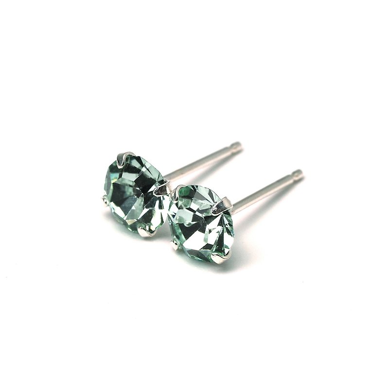 Chrysolite Green Crystal Stud Earrings, 925 Sterling Silver, 5mm 6mm Round - 耳环/耳夹 - 纯银 绿色