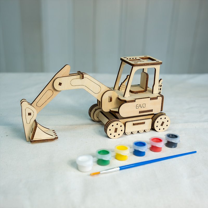 【趣味手作】木质工程车 挖土机 可手绘着色 儿童礼物 毕业礼物 - 木工/竹艺/纸艺 - 木头 卡其色