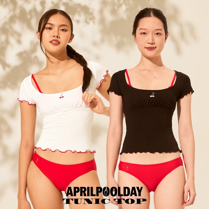 Aprilpoolday / 束腰上衣 / 樱桃色 - 女装上衣 - 其他材质 白色