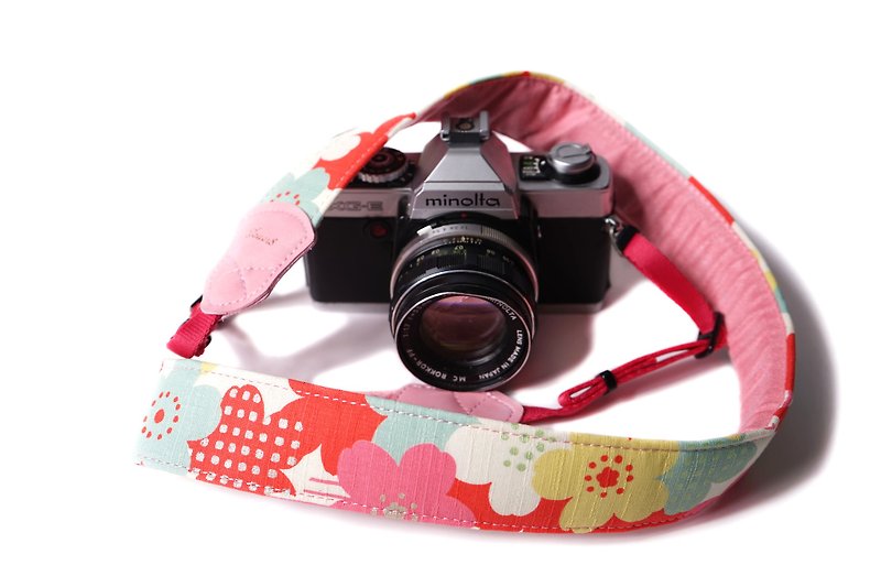 【孤品】花漾4.0减压相机背带-可爱缤纷整体明亮 - 相机 - 棉．麻 粉红色
