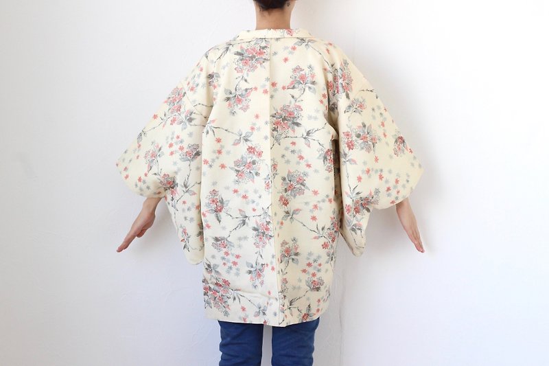 floral kimono, kimono jacket, vintage haori, vintage wear /3918 - 女装休闲/机能外套 - 聚酯纤维 黄色