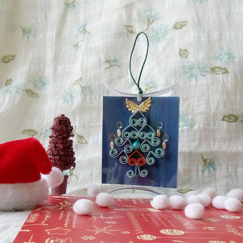 手工制作纸卷圣诞小卡吊饰深蓝短盒 - 吊饰 - 纸 蓝色