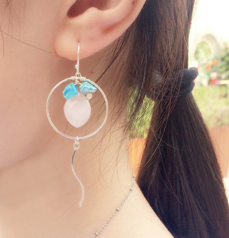 【冰葉】簡約時尚大冰葉款粉水晶耳環 925銀防過敏  - 耳环/耳夹 - 宝石 粉红色