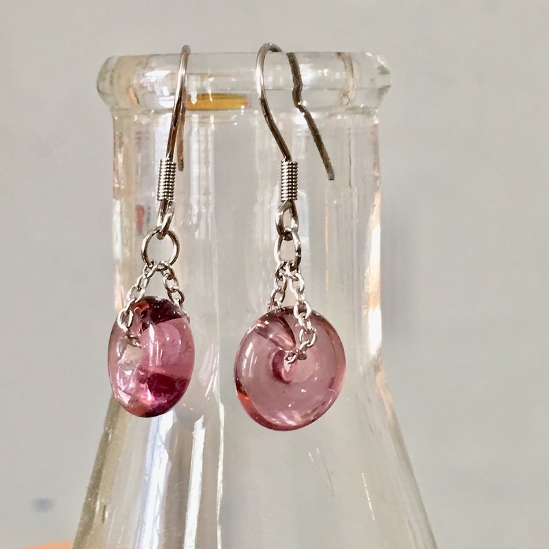 纯色系列-浅紫梅透明琉璃珠耳环 - 耳环/耳夹 - 玻璃 紫色