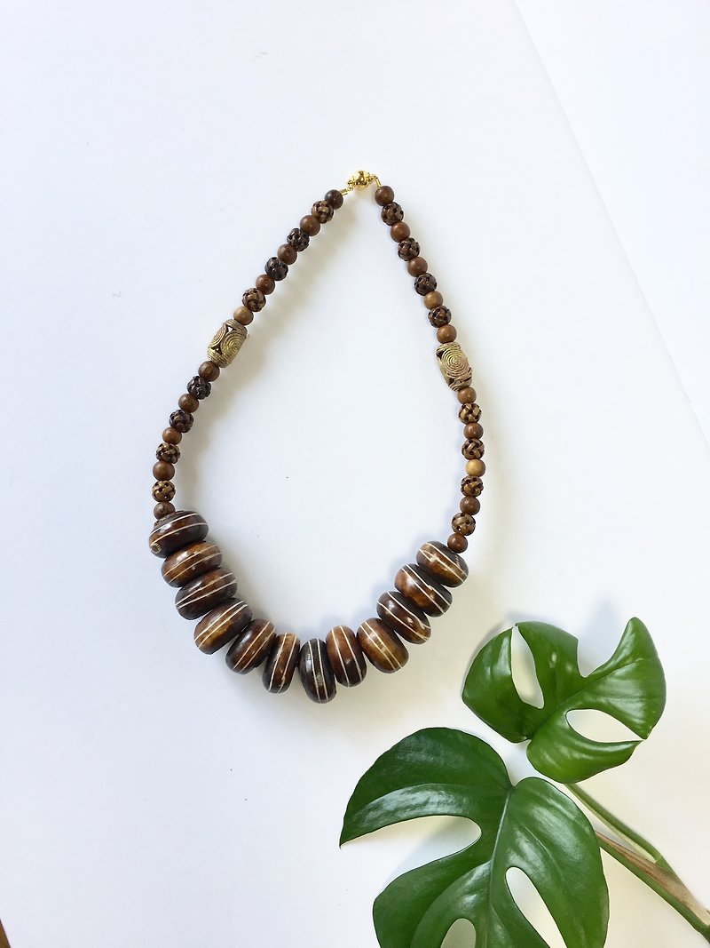 African antique wood beads necklace - 项链 - 木头 咖啡色