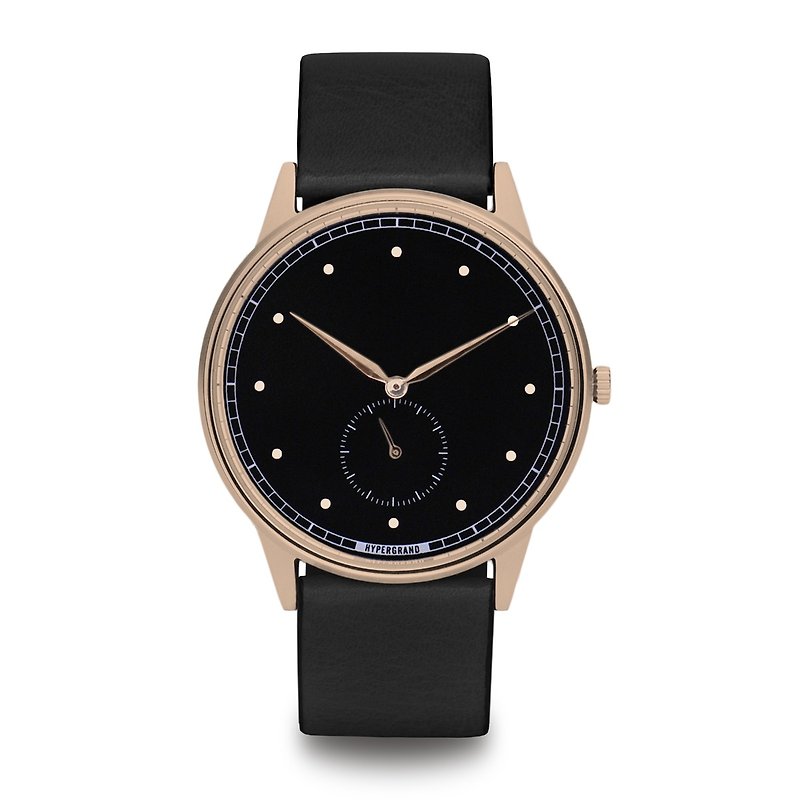 HYPERGRAND - 小秒针系列 - 玫瑰金黑表盘黑皮革 手表 - 男表/中性表 - 其他材质 黑色