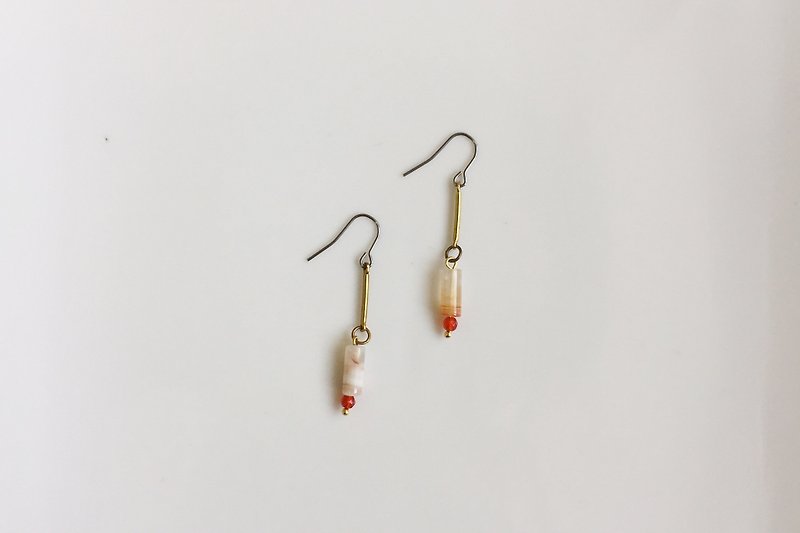卷轴 珍珠玛瑙耳环 - 耳环/耳夹 - 其他金属 红色